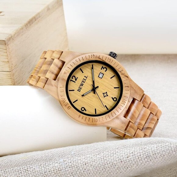 ✨ Bewell Analog Quartz Men Cream Wooden Handmade Movement Lightweight Watches - Picture 6 of 7